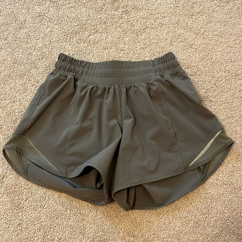 4” Army Green Lululemon Hotty Hot Shorts Size 2
